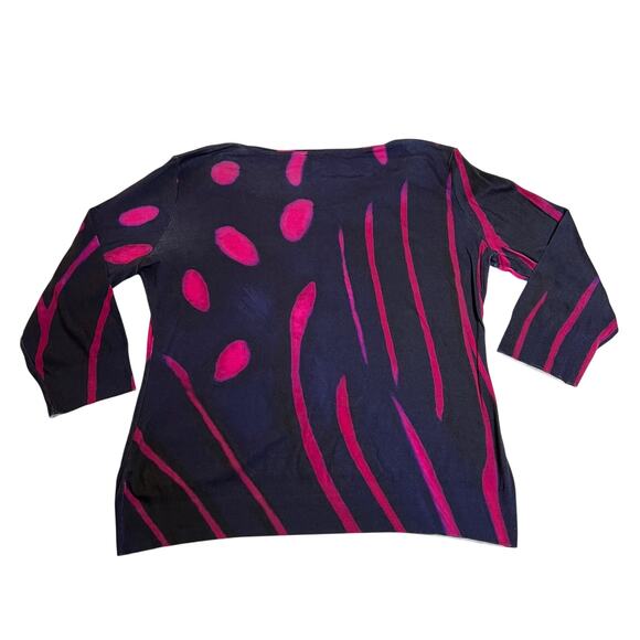 Escada Scoop Neck Abstract Print Knit Top Size XL 3/4 Sleeve Stretch Colorful - Picture 2 of 5